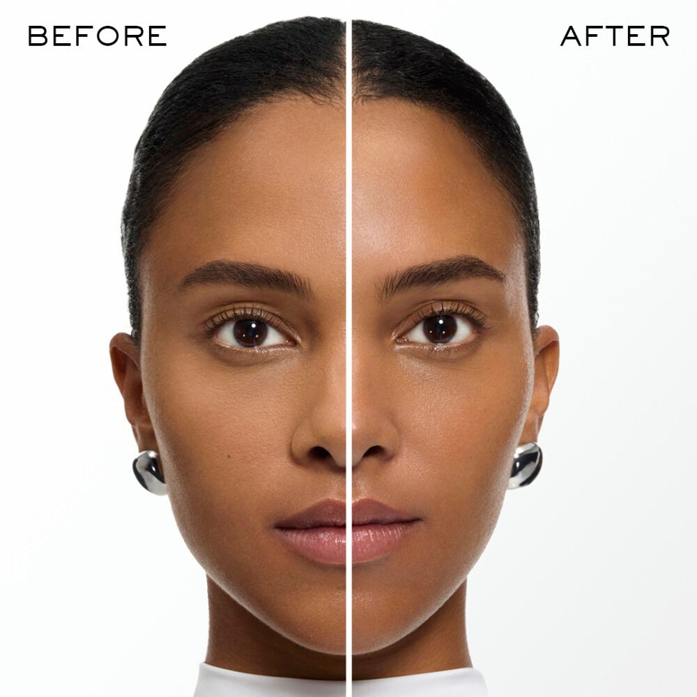 Before after application packshot with the model.