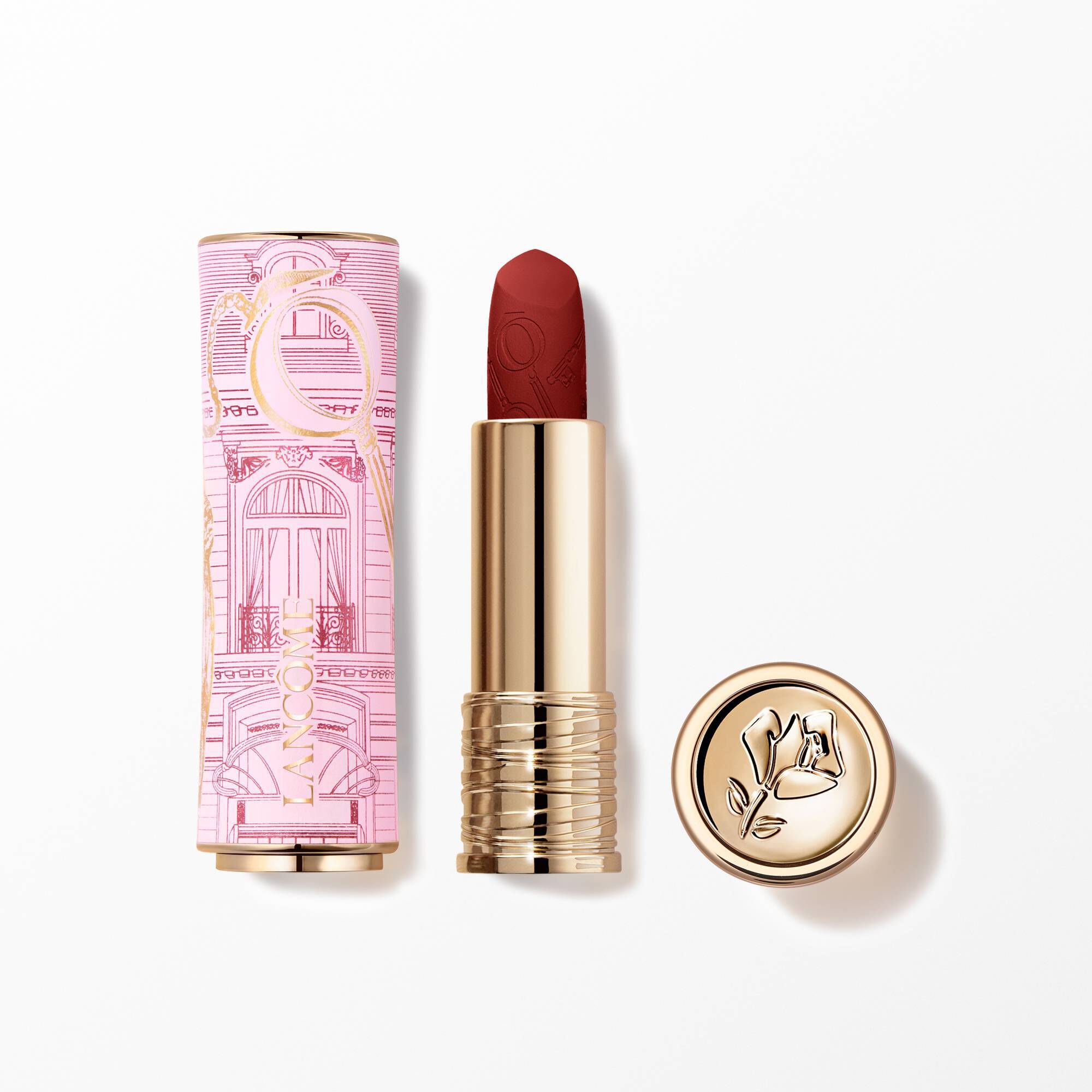 Image of the following products on a white background: Lipstick Drama Matte 296 limited edition   