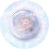 A circular, translucent bubble with a soft gradient from light blue to white, centered on a delicately textured, pale background.