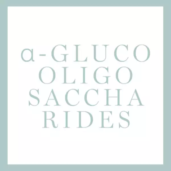 Testo in una composizione tipografica elegante che presenta le parole "a-GLUCO OLIGO SACCHARIDES".